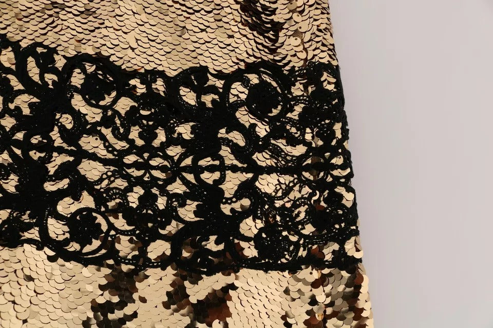 Gold Strapless Sequin Embellished Lace Dress
