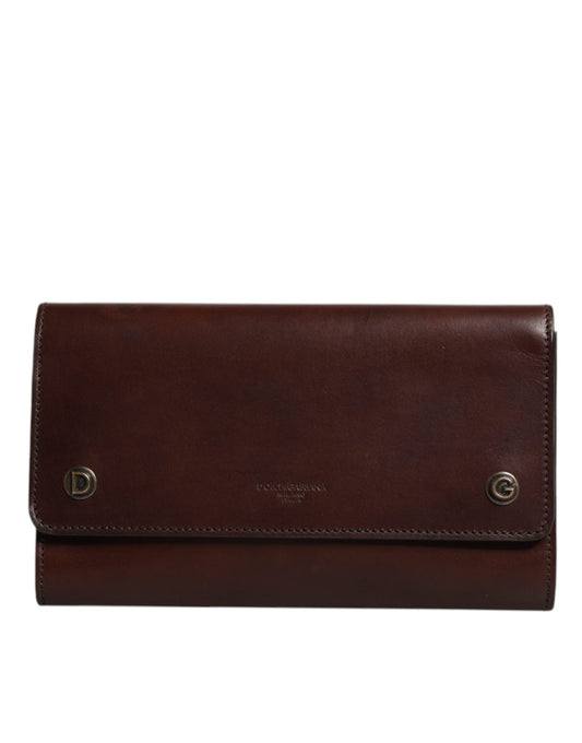 Brown Leather Logo Embossed Crossbody Bag