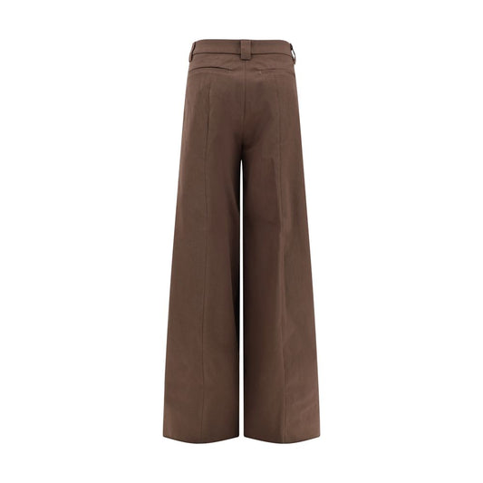 Brown Cotton Casual Pants