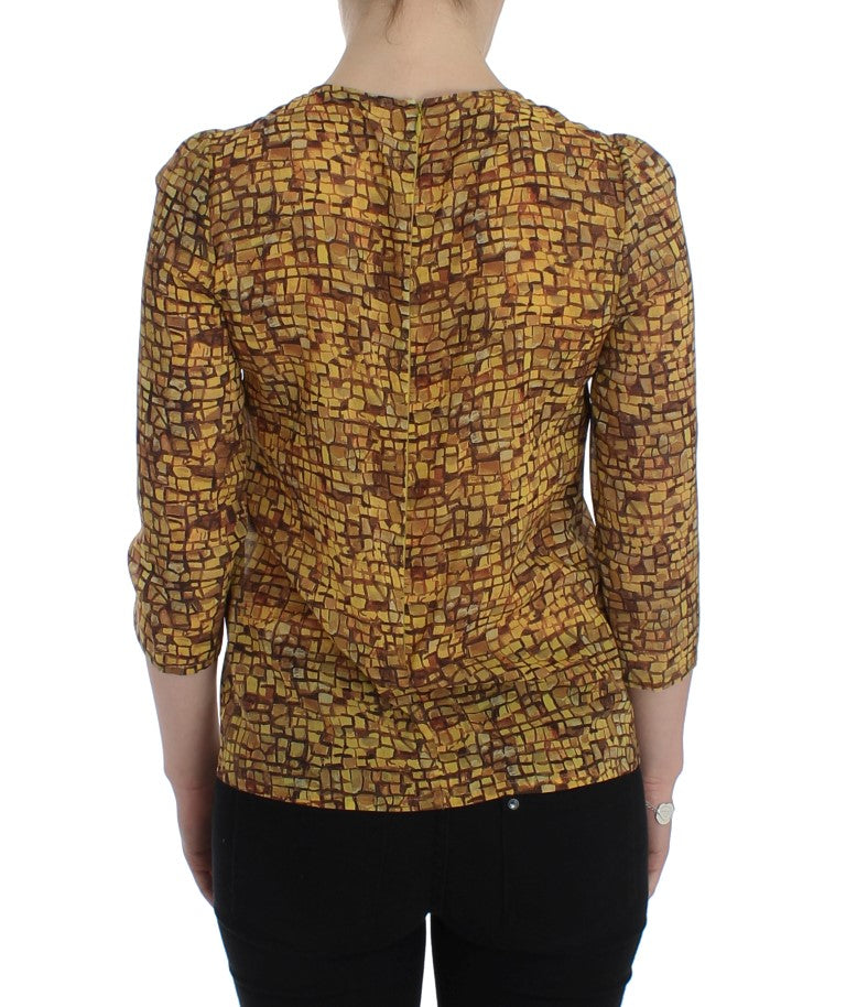 Multicolor Mosaic Print Silk Blouse T-shirt