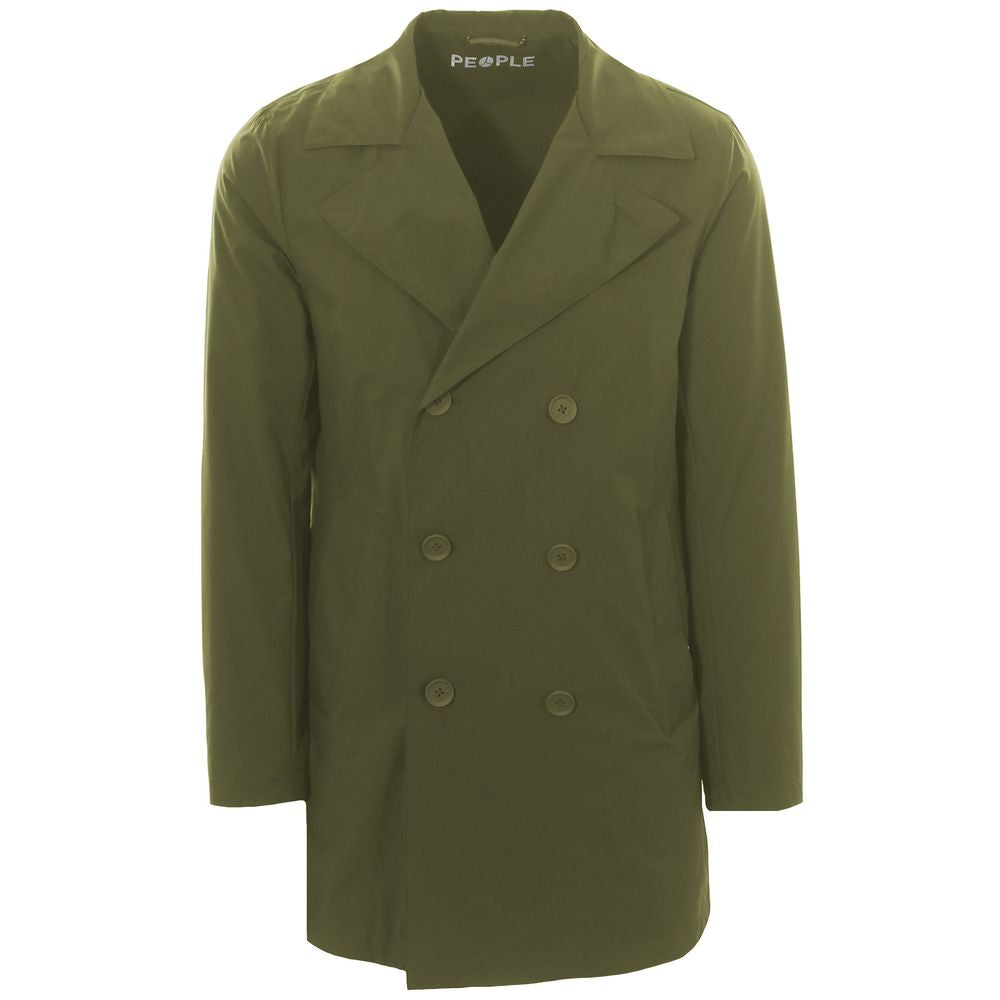 Green Recycled Polyester Men Trench Coat