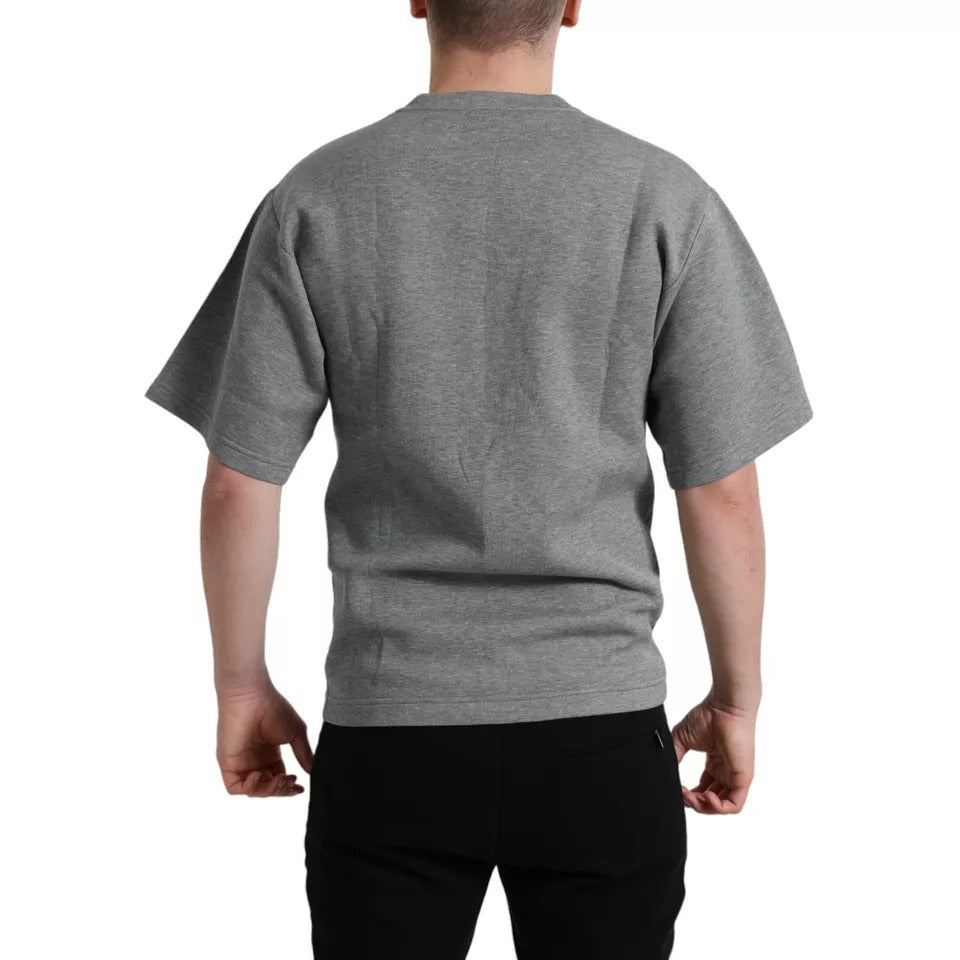Gray Cotton Embellished Crew Neck T-shirt