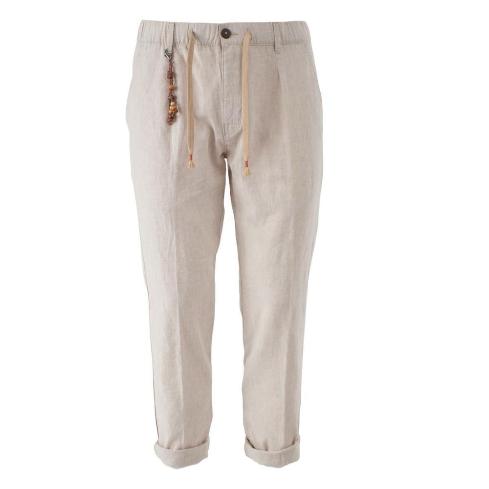 Beige Linen Men Trouser