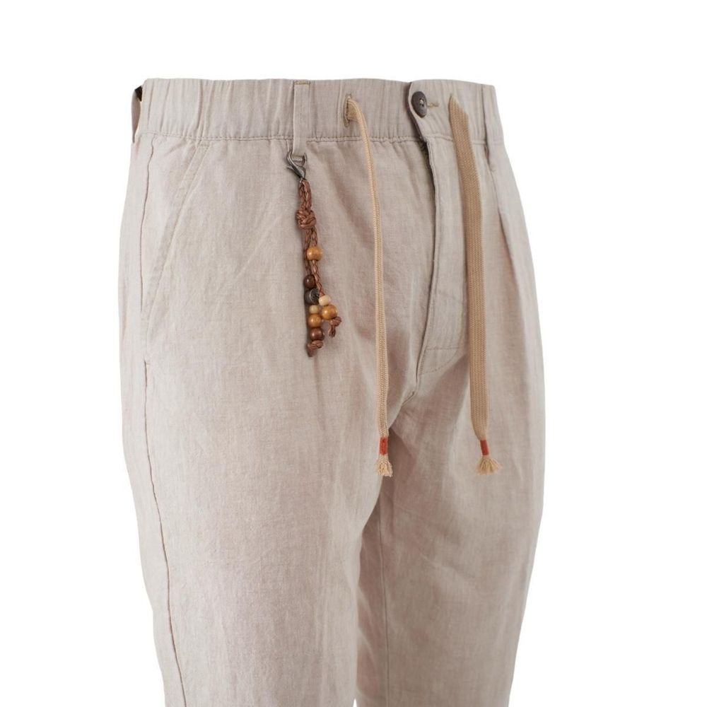 Beige Linen Men Trouser