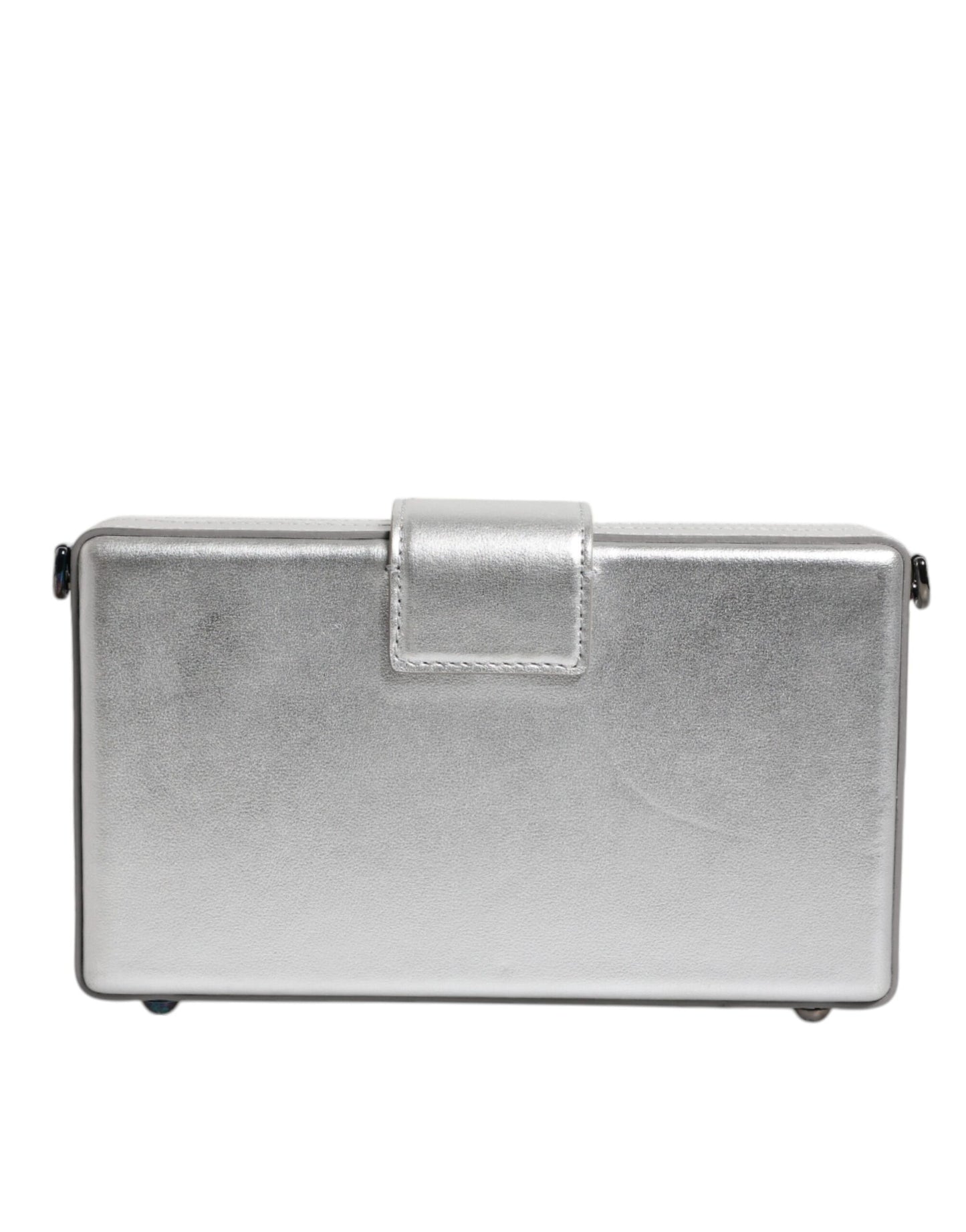 Metallic Silver DG BOX Leather Shoulder Strap Bag