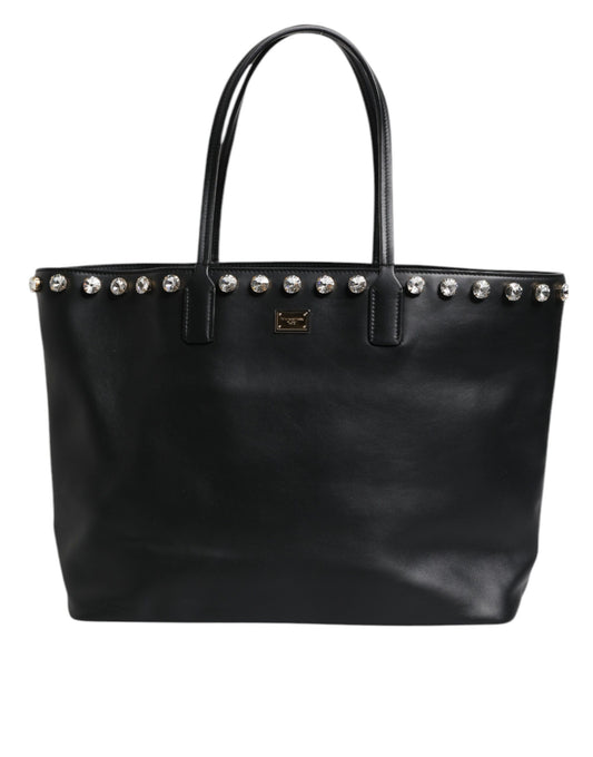 Black Crystal Leather Shopping Women Tote Bag