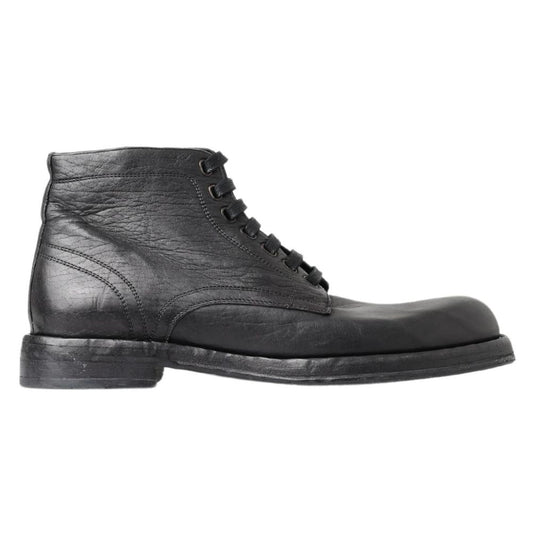 Black Leather Lace-Up Boots