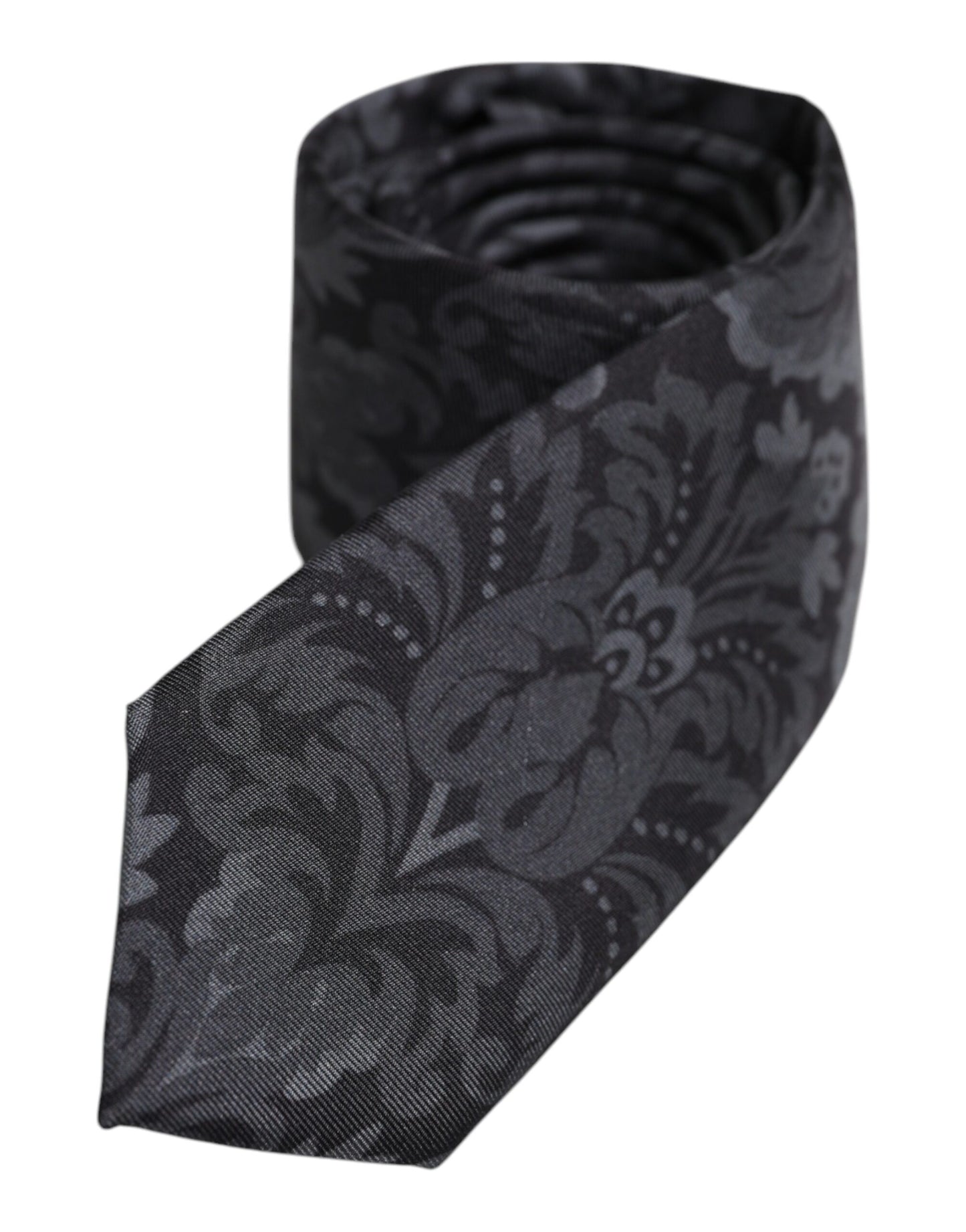Black Gray Flower Print Adjustable Necktie Tie