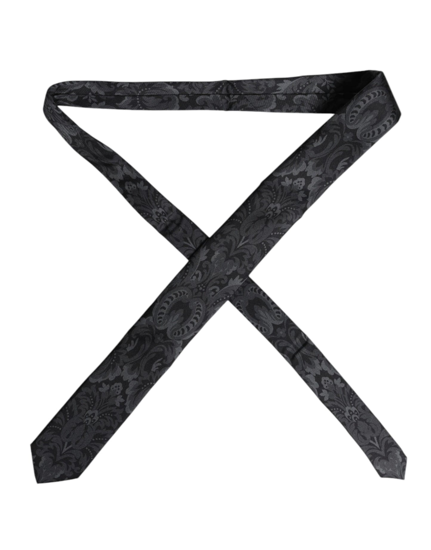 Black Gray Flower Print Adjustable Necktie Tie