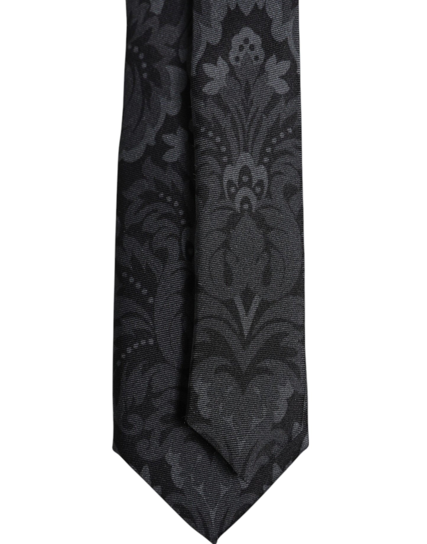 Black Gray Flower Print Adjustable Necktie Tie
