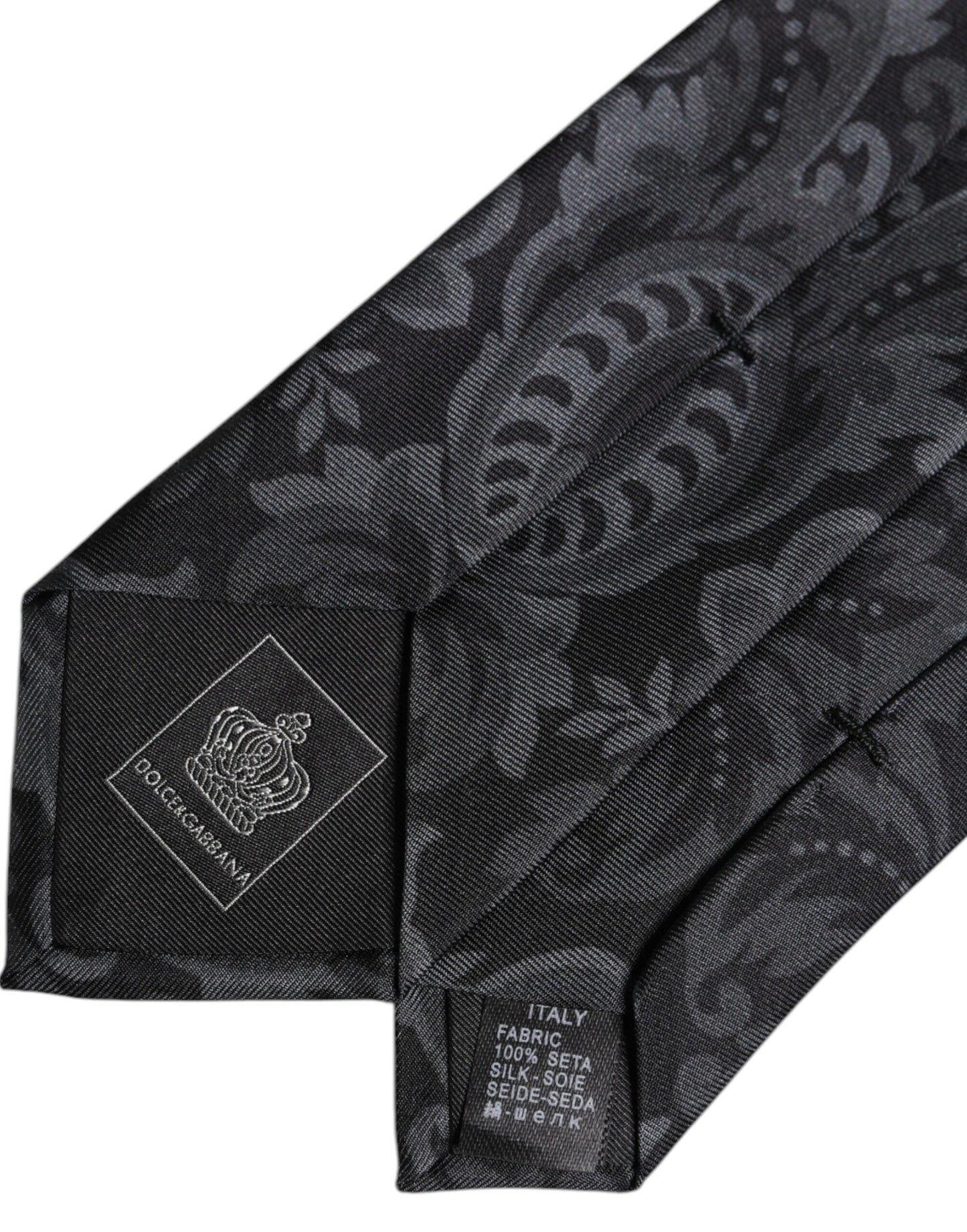 Black Gray Flower Print Adjustable Necktie Tie