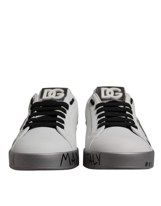 White Silver Crystal Logo Portofino Sneakers Shoes