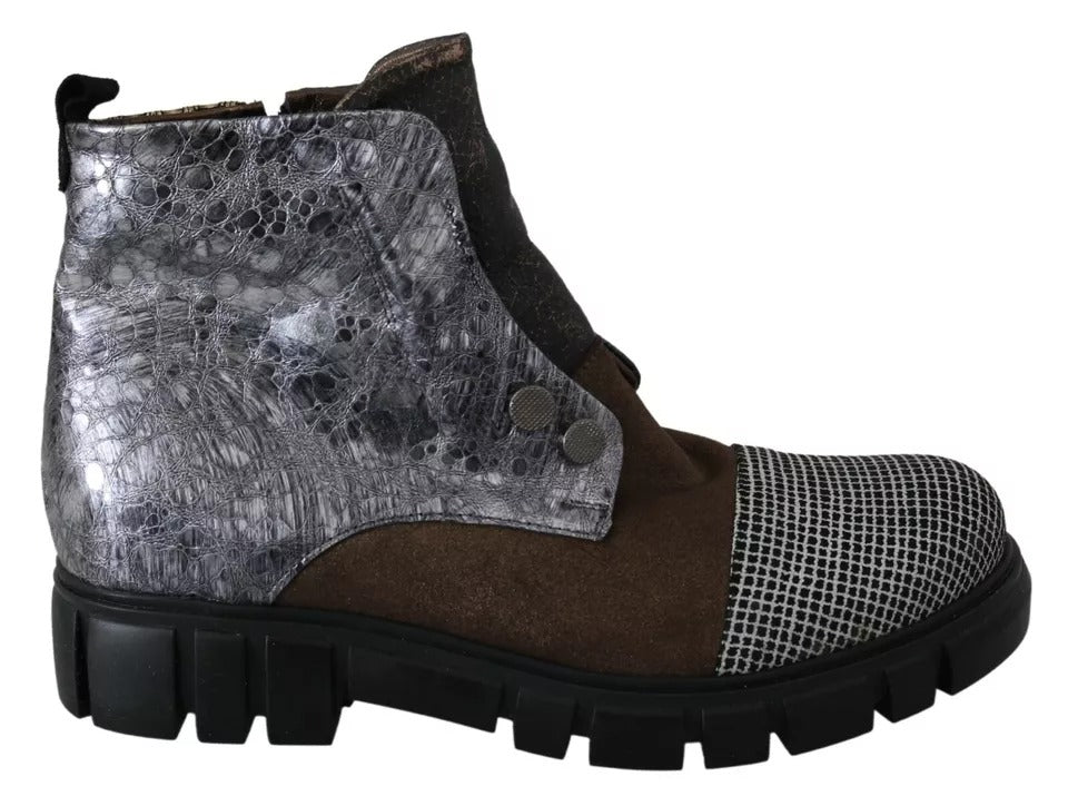 Multicolor Leather Suede Zipper Ankle Boots Shoes