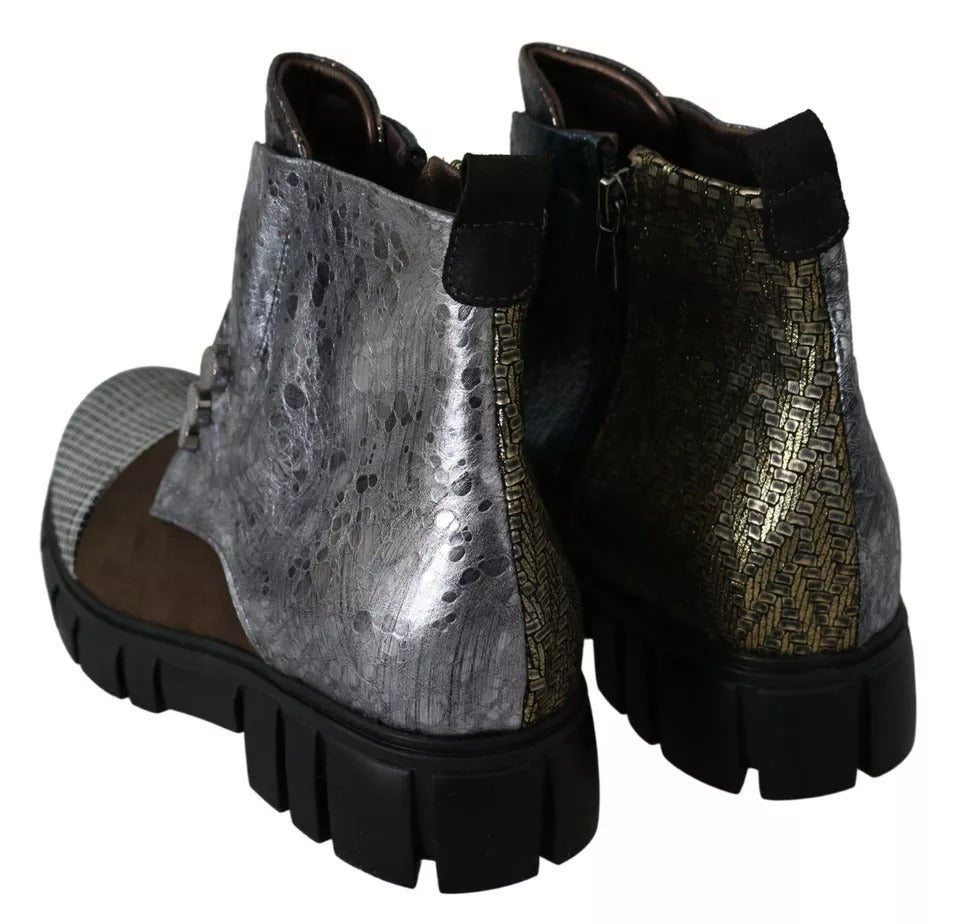Multicolor Leather Suede Zipper Ankle Boots Shoes