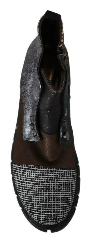 Multicolor Leather Suede Zipper Ankle Boots Shoes