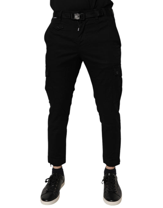 Black Cotton Stretch Skinny Cargo Denim Jeans