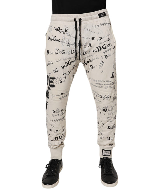 White Logo Print Men Skinny Sweatpants Pants