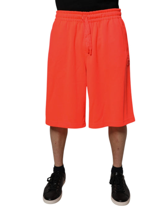 Red Polyester Mid Waist Men Bermuda Shorts