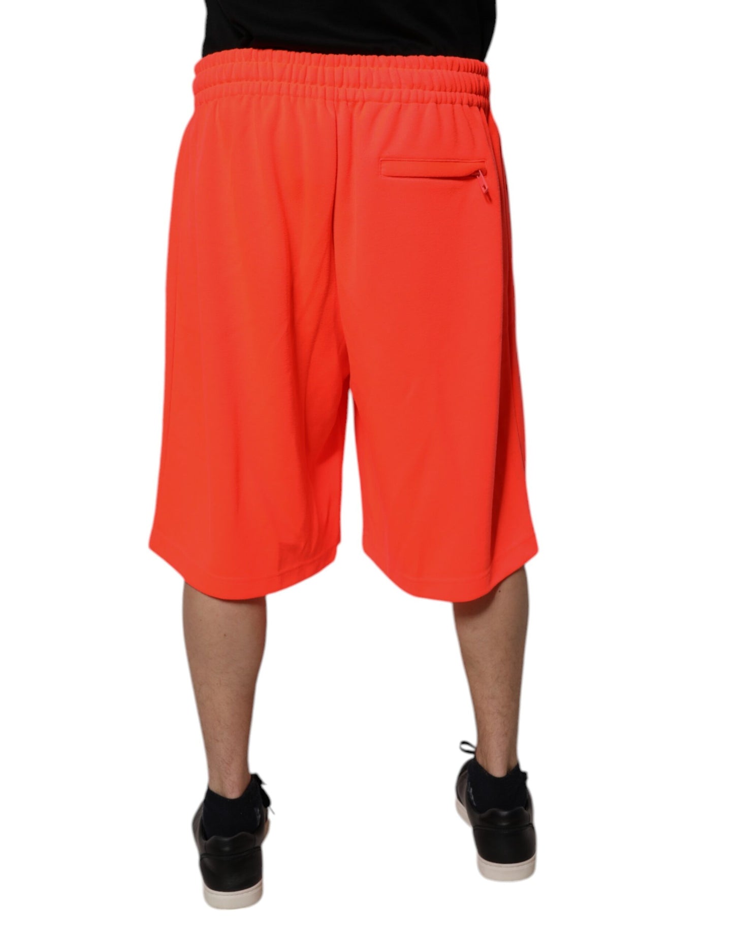 Red Polyester Mid Waist Men Bermuda Shorts