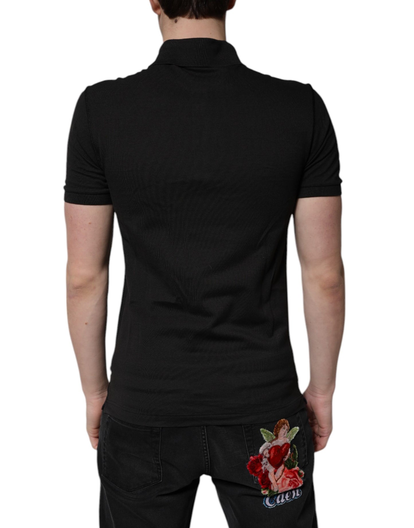 Dark Gray Logo Plaque Cotton Men Polo Shirt T-shirt