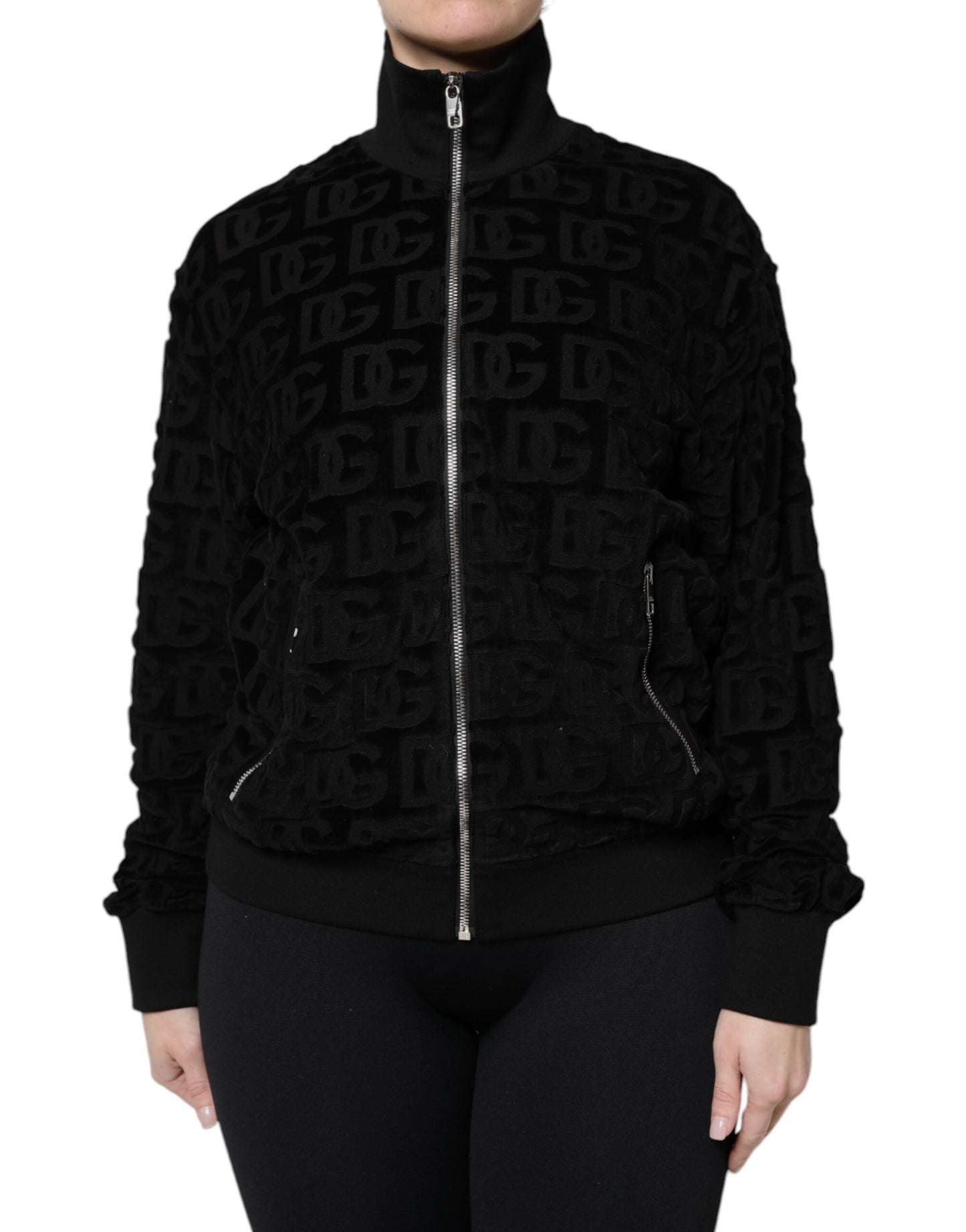 Black Logo Monogram Full Zip Bomber Jacket