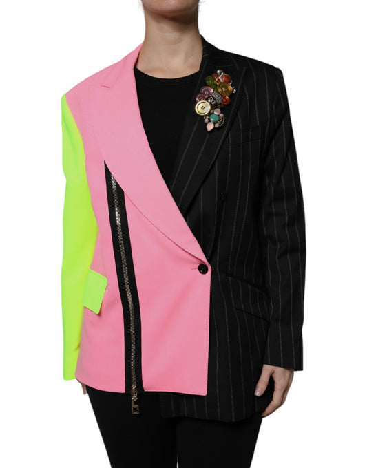 Multicolor Patchwork Embellished Coat Jacket