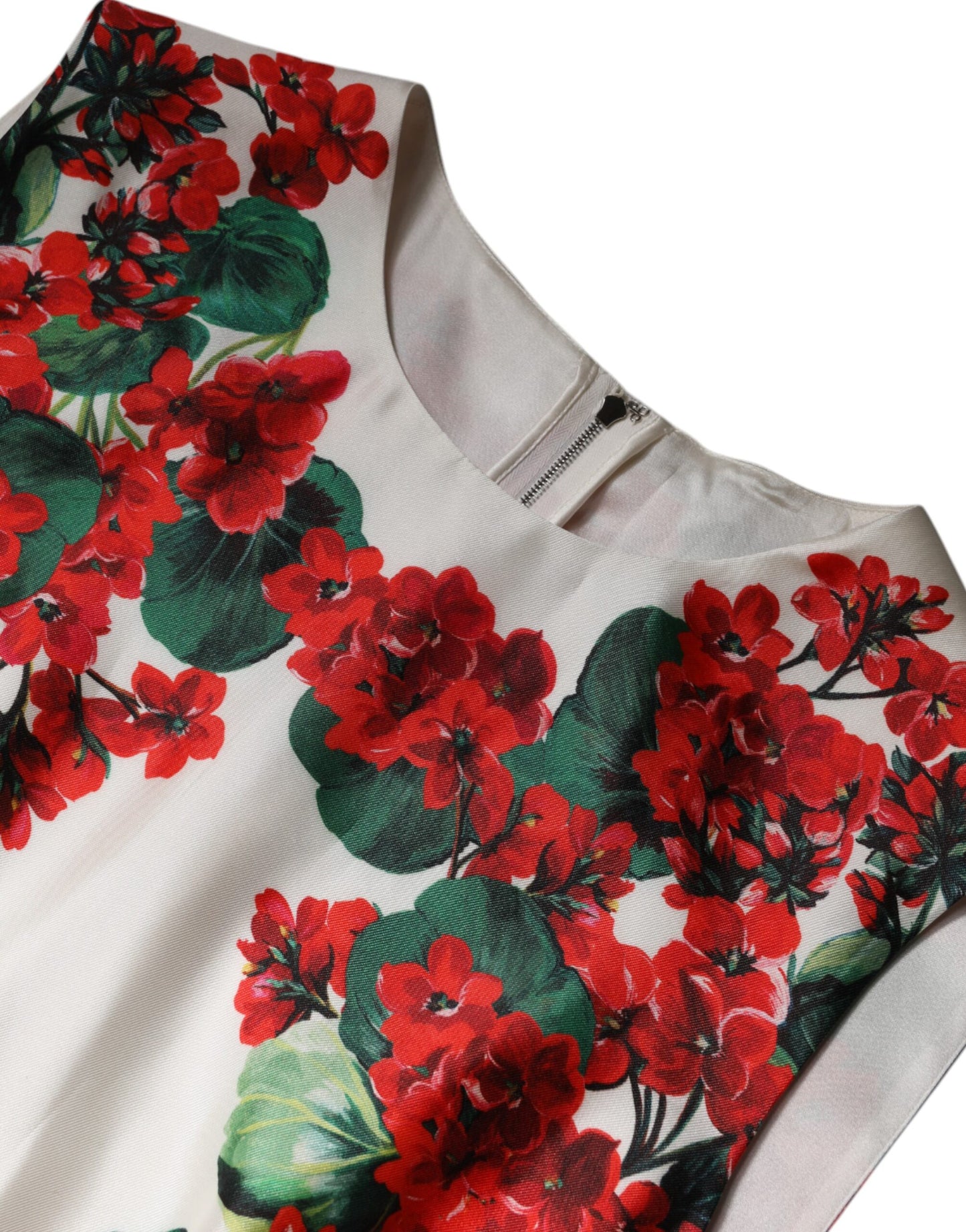 White Floral Printed Silk Knee Length Dress