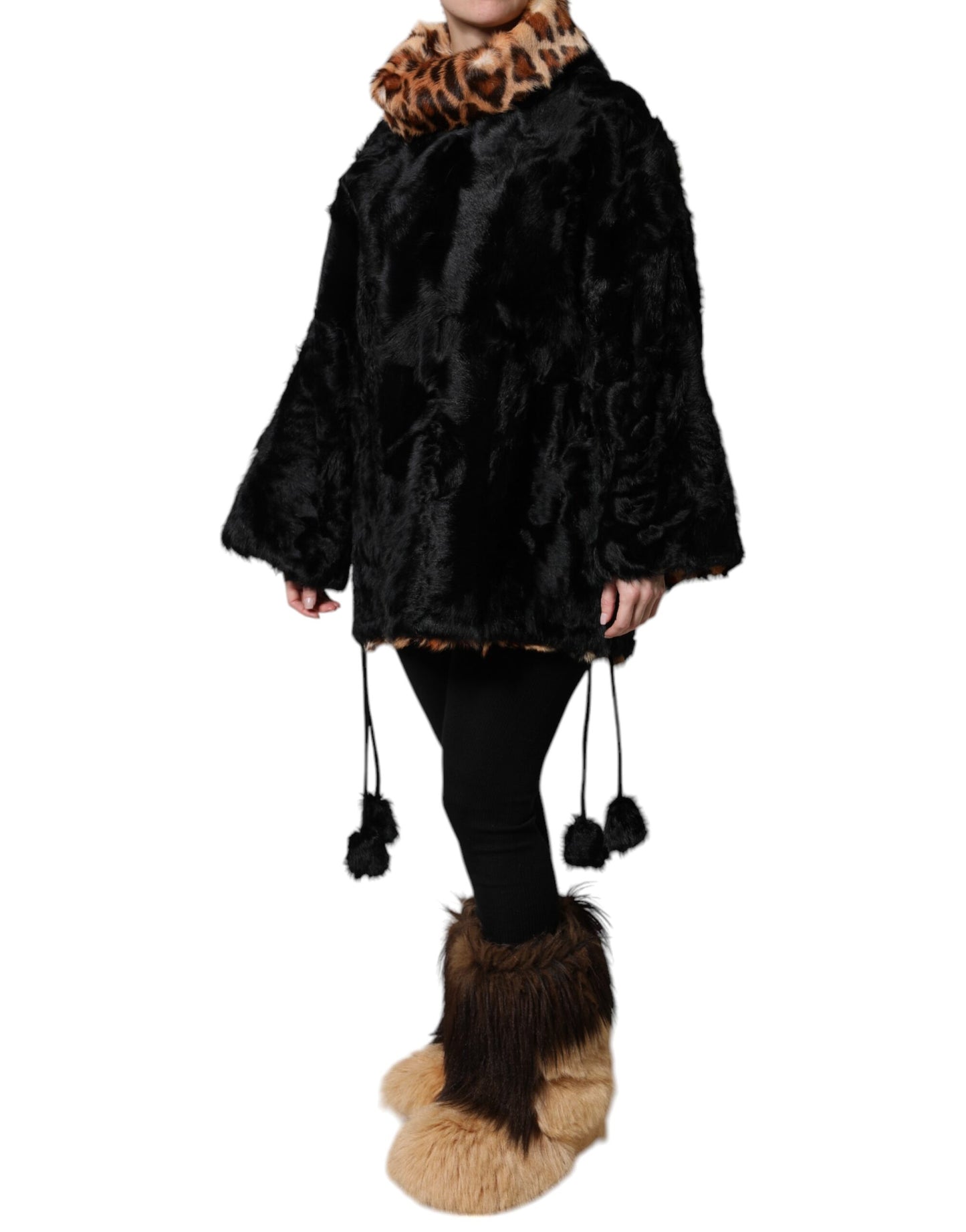 Black Lamb Fur Short Women Coat Jacket