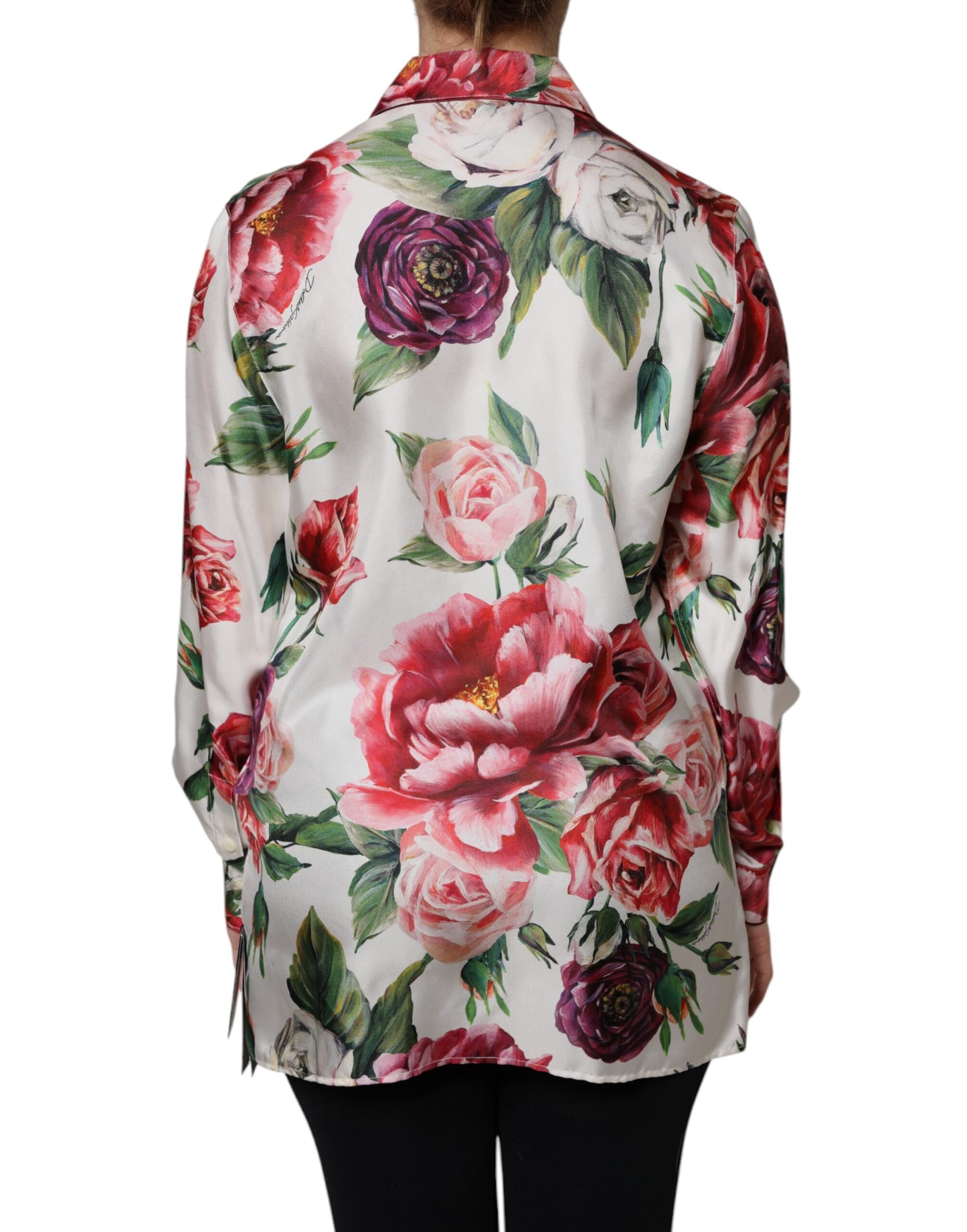 White Floral Silk Lounge Sleepwear Blouse Top
