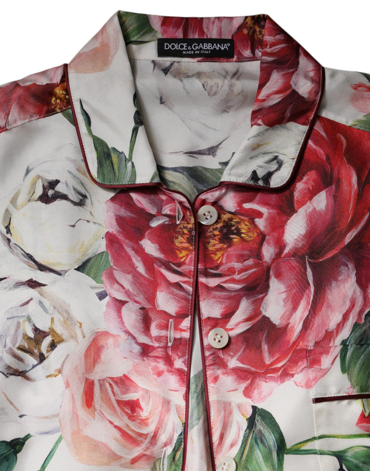 White Floral Silk Lounge Sleepwear Blouse Top