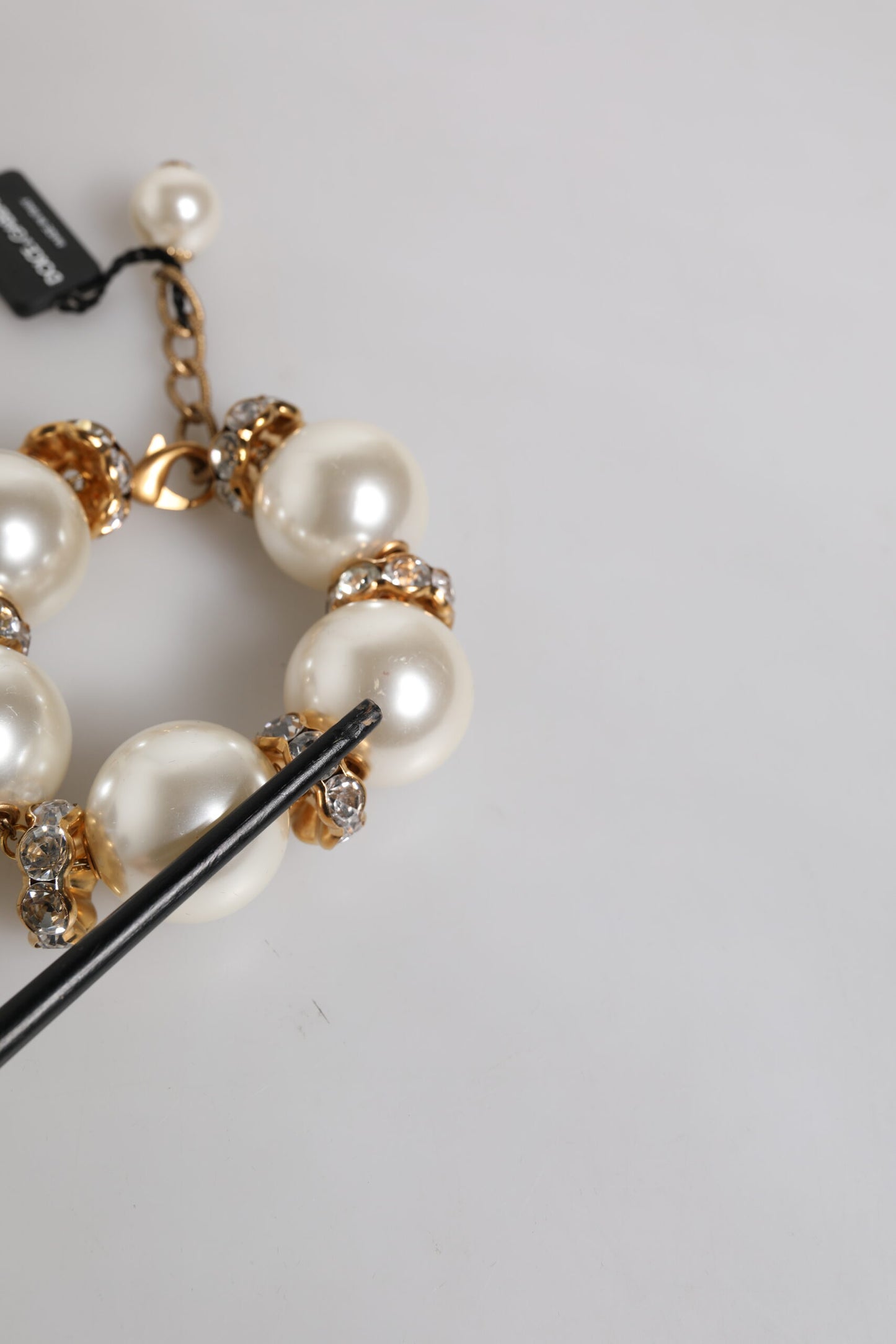Gold Tone Brass Maxi Pearl Lobster Clasp Logo Bracelet