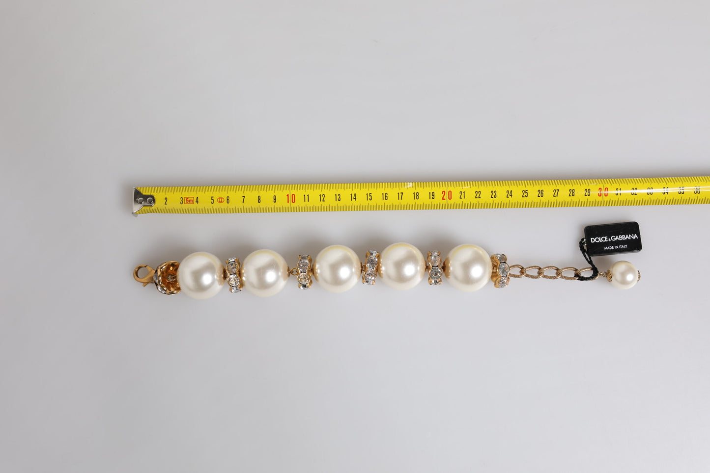 Gold Tone Brass Maxi Pearl Lobster Clasp Logo Bracelet