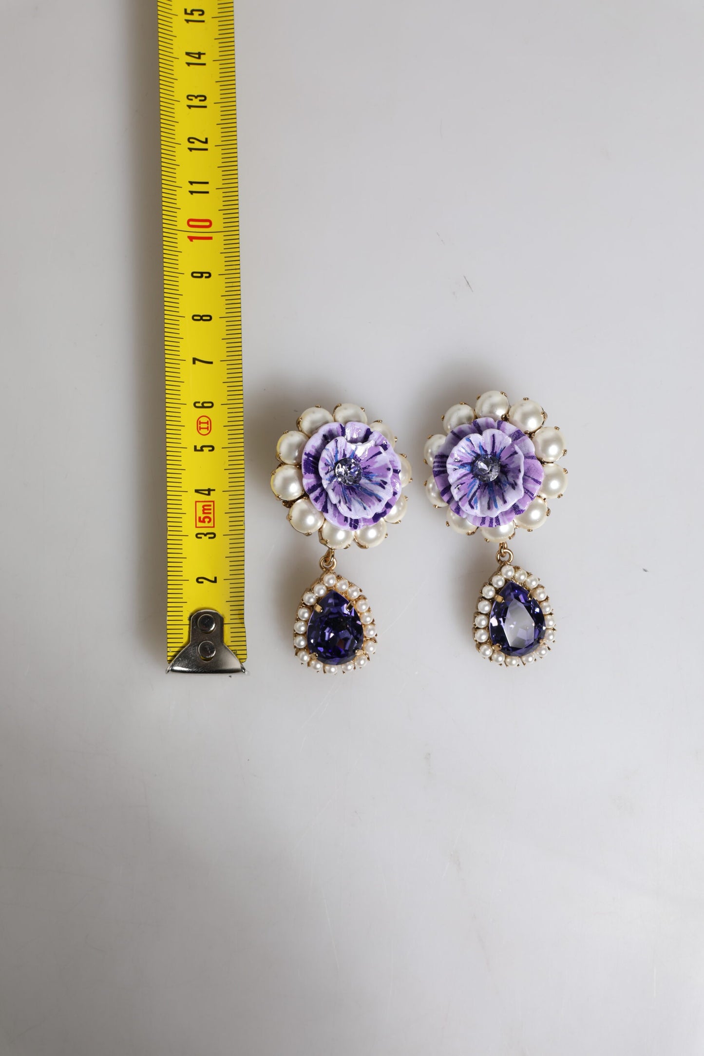 Purple Flower Pearl Teardrop Crystals Clip On Earrings