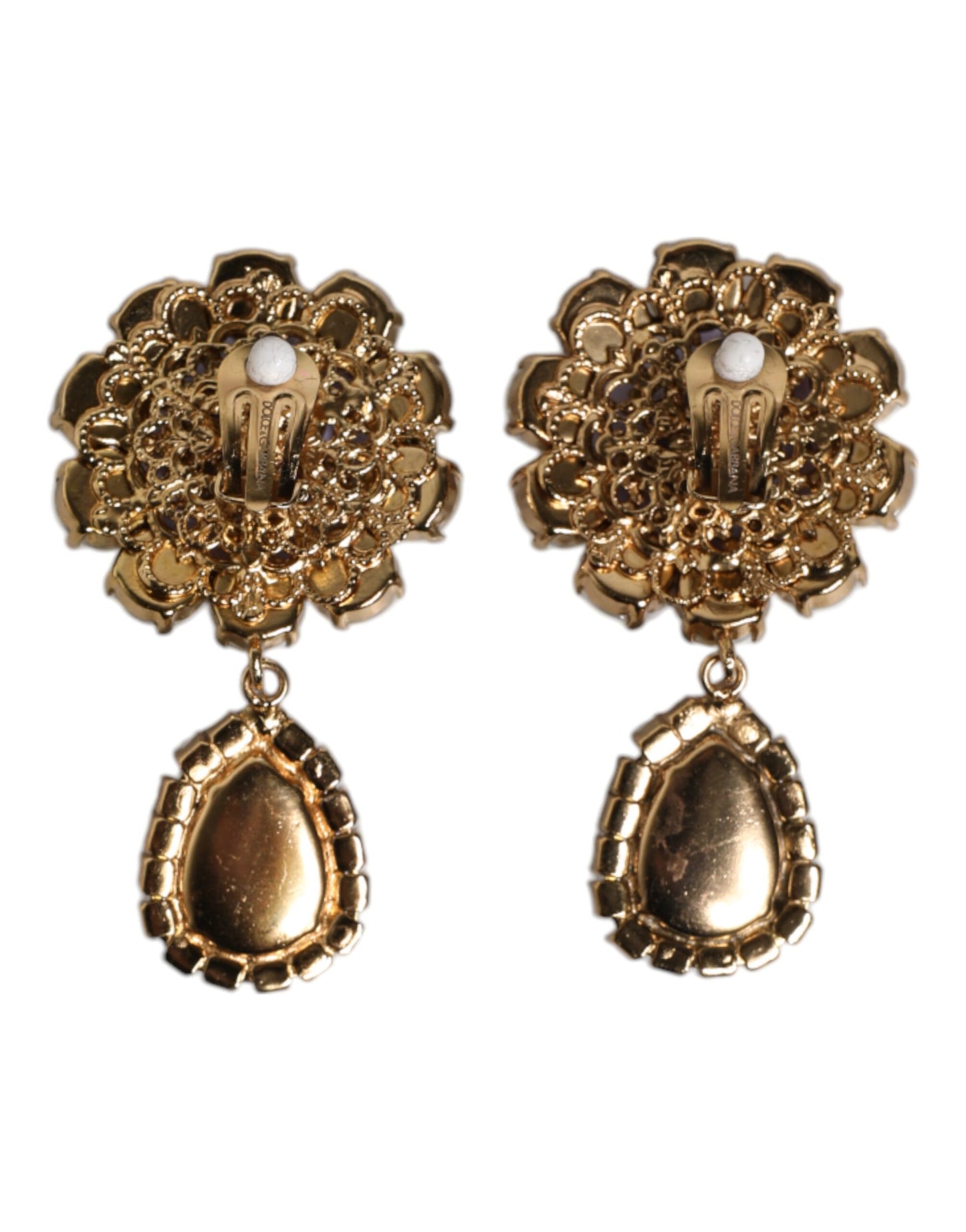 Purple Flower Pearl Teardrop Crystals Clip On Earrings