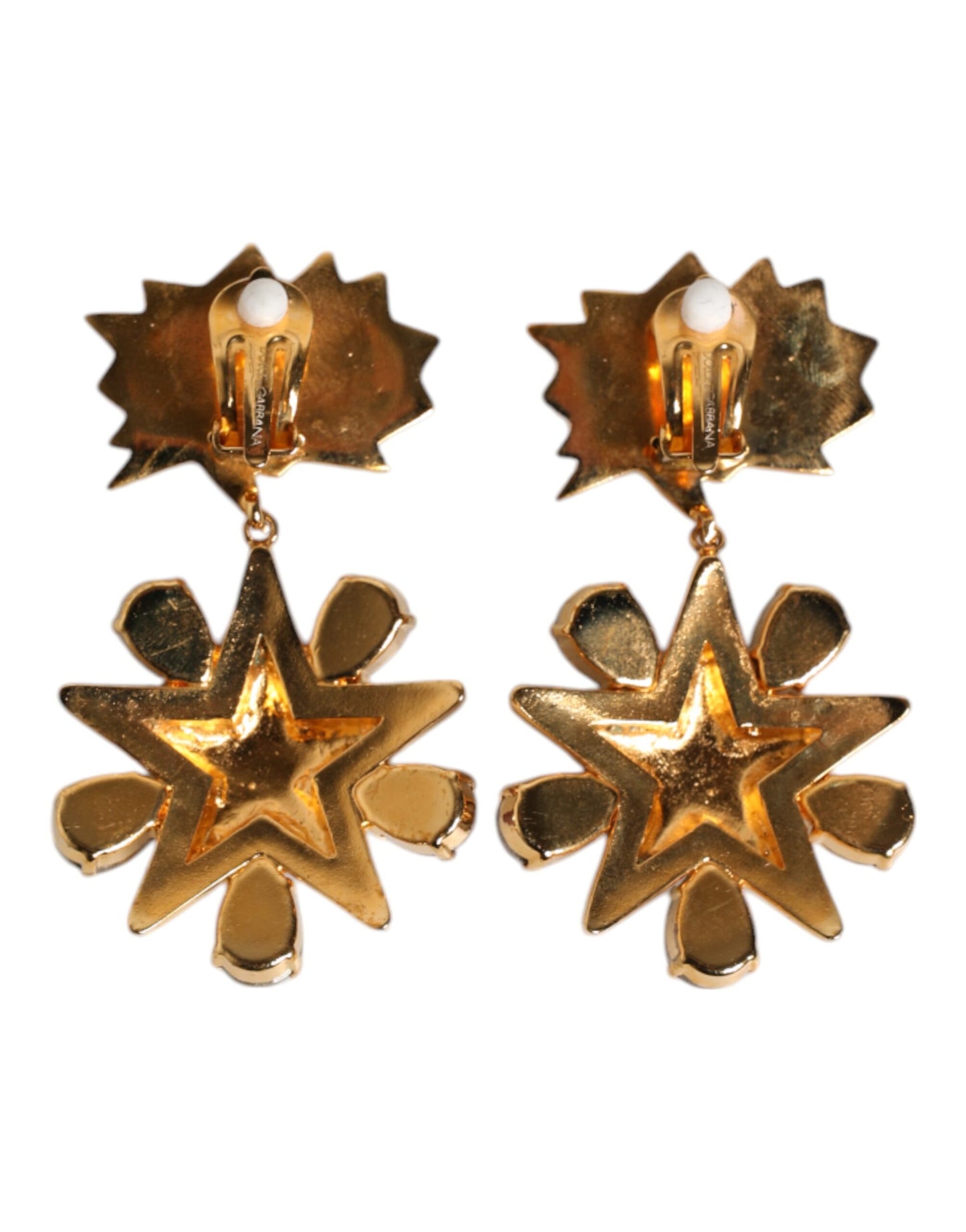 Gold Star-Shaped Sparkling Red Crystals Clip On Earrings