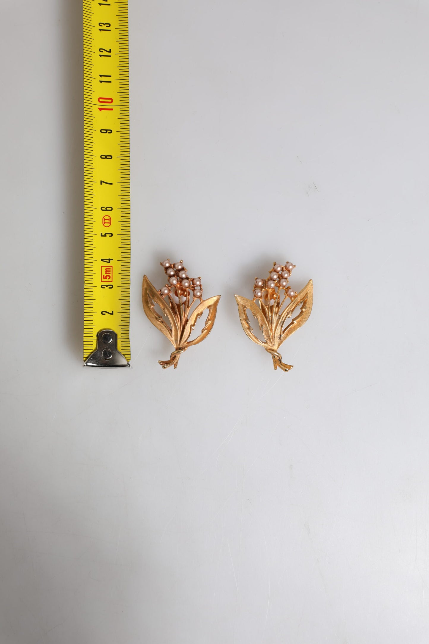 Gold Tone Brass Lily Of The Valley Pearl Clip On Earrings