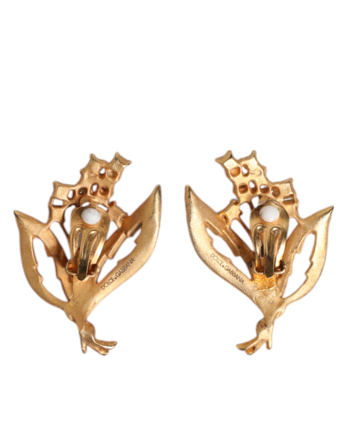 Gold Tone Brass Lily Of The Valley Pearl Clip On Earrings
