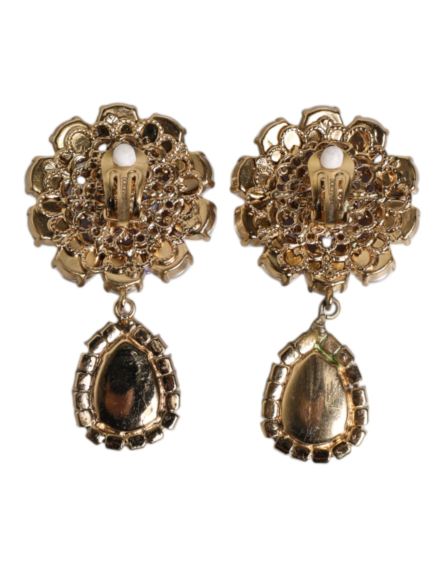 Purple Flower Pearl Teardrop Crystals Clip On Earrings