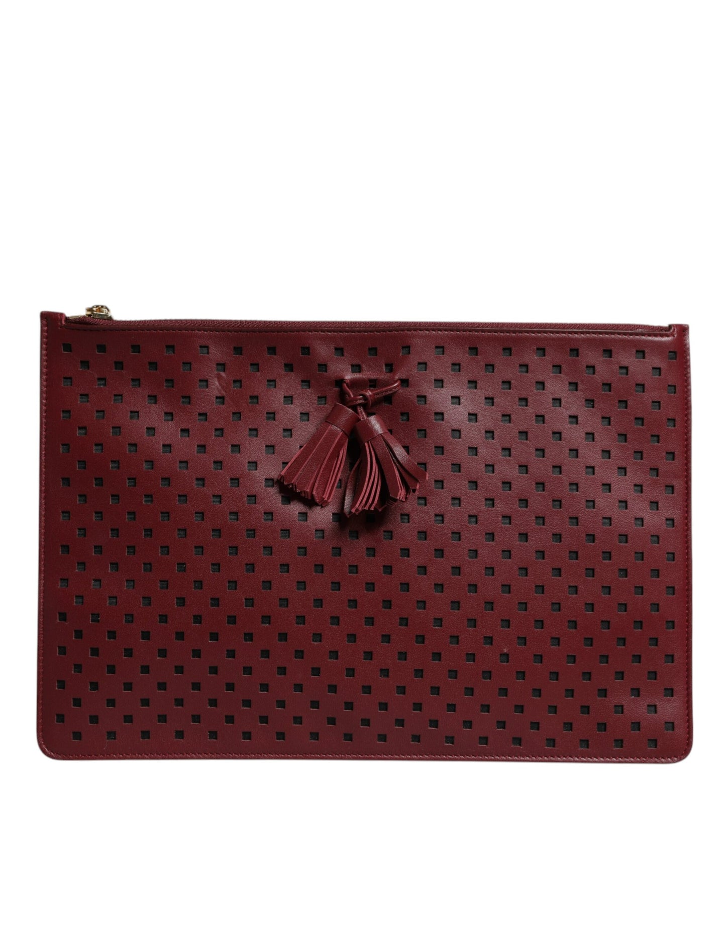 Burgundy Black Logo Embellished Men Zip Flat Pouch Bag