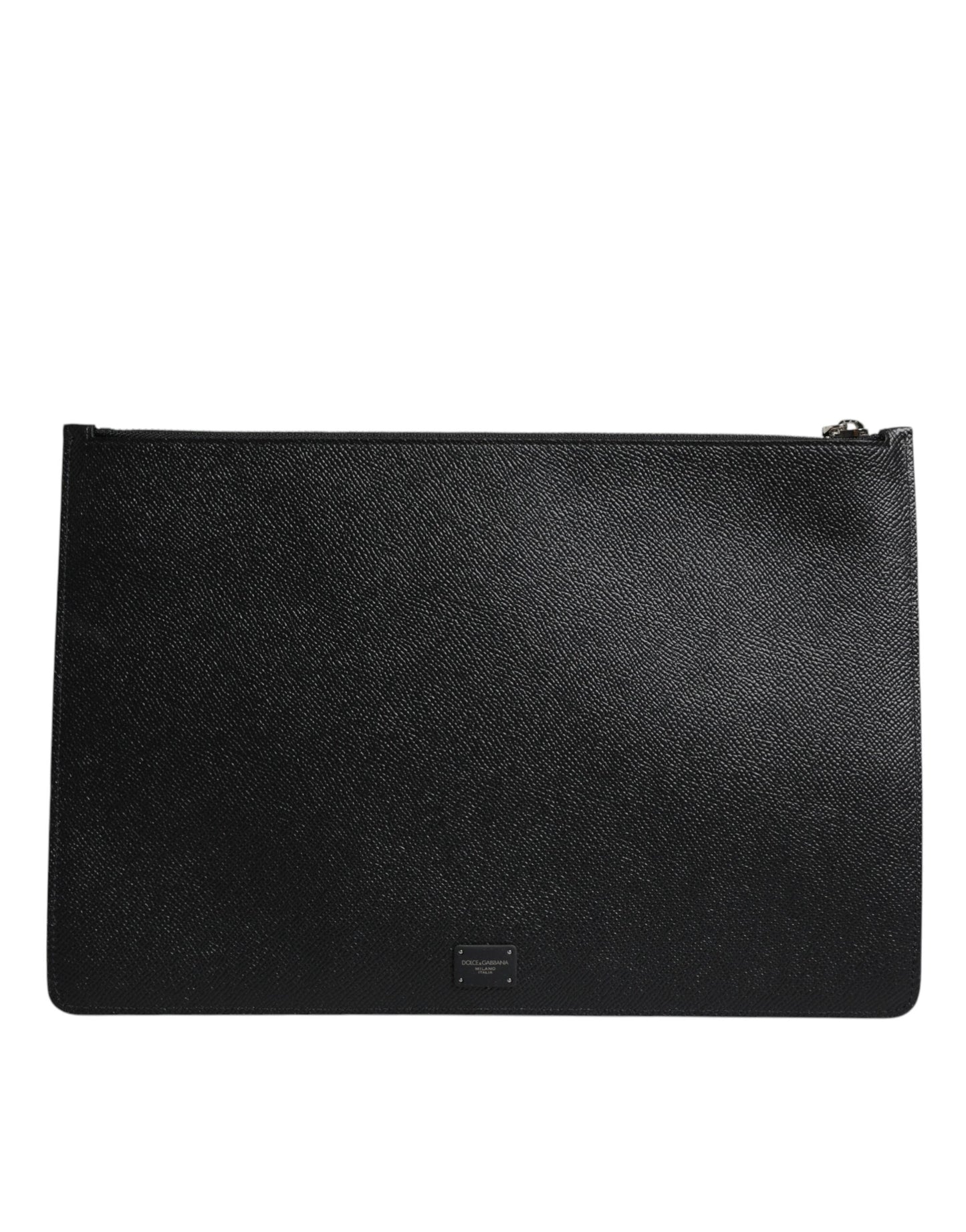 Black Leather Golden Pig Print Logo Plaque Men Pouch Bag