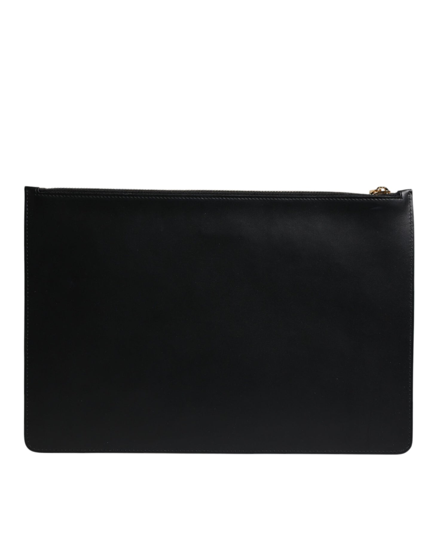 Black Solid Leather DG Logo Clutch Zip Pouch Bag