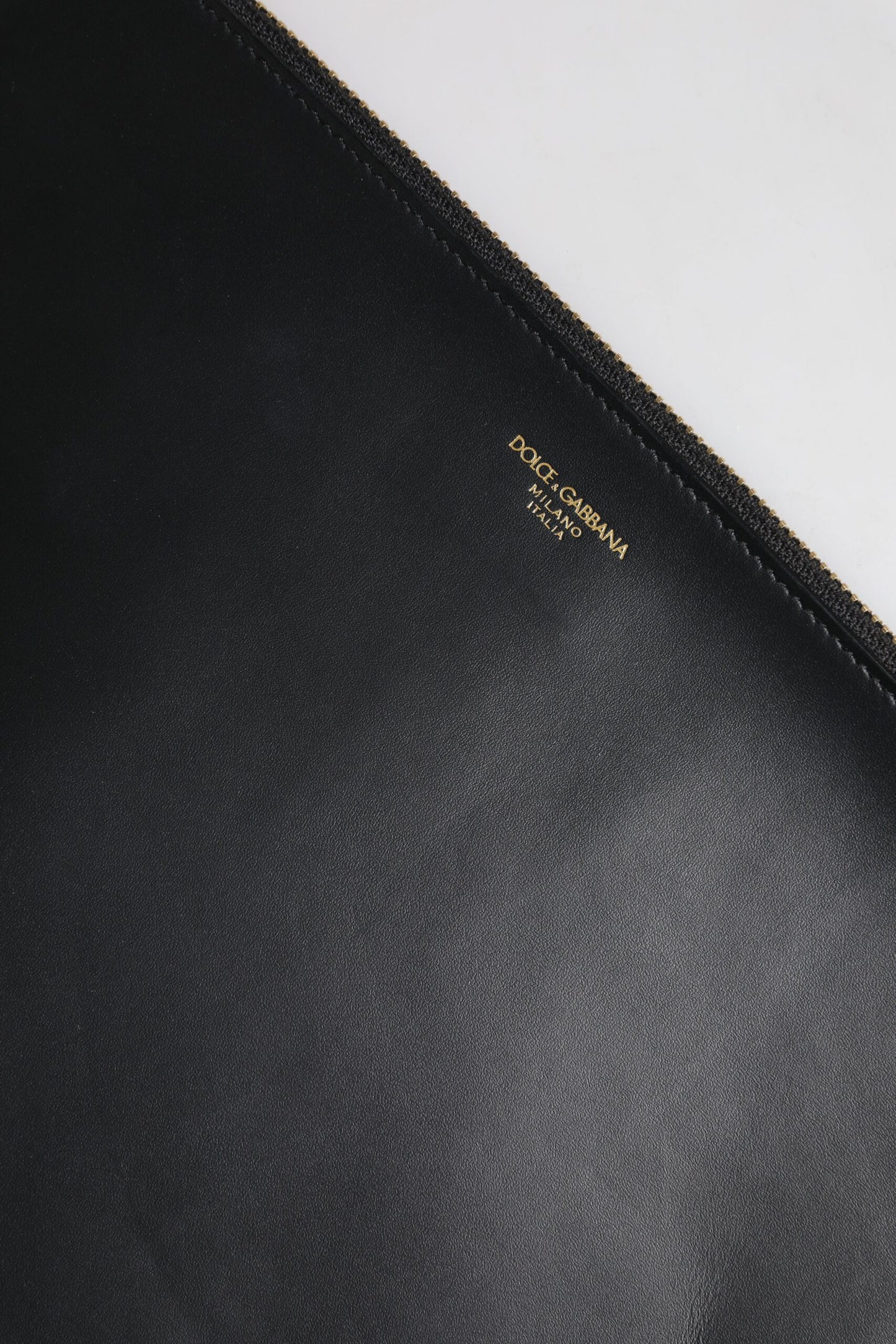 Black Solid Leather DG Logo Clutch Zip Pouch Bag