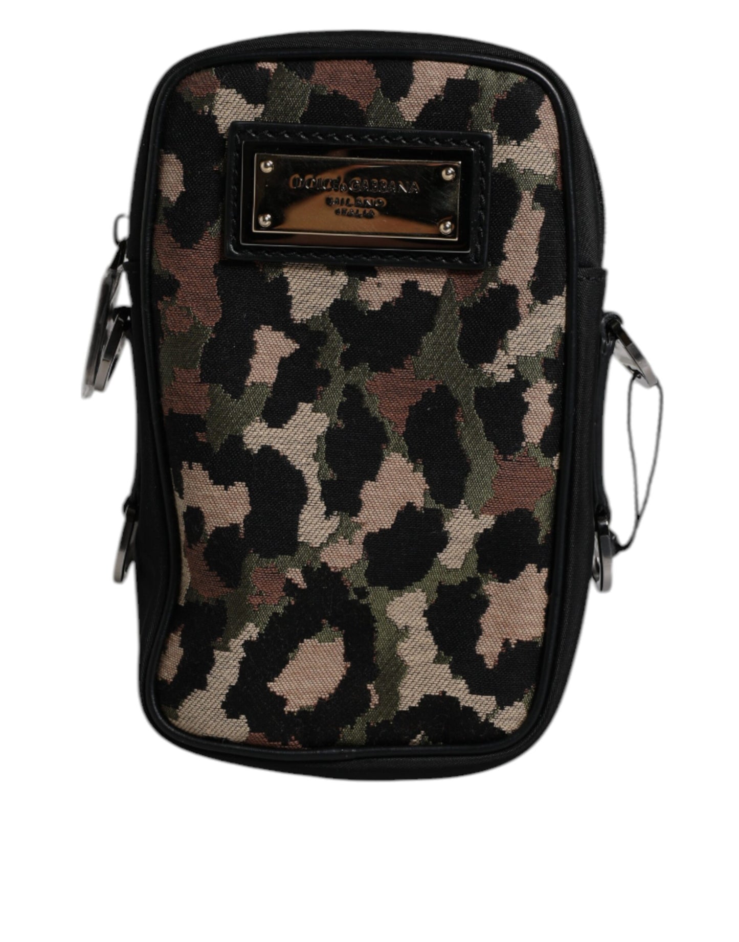 Multicolor Leopard Jacquard Logo Plaque Neck Strap Bag