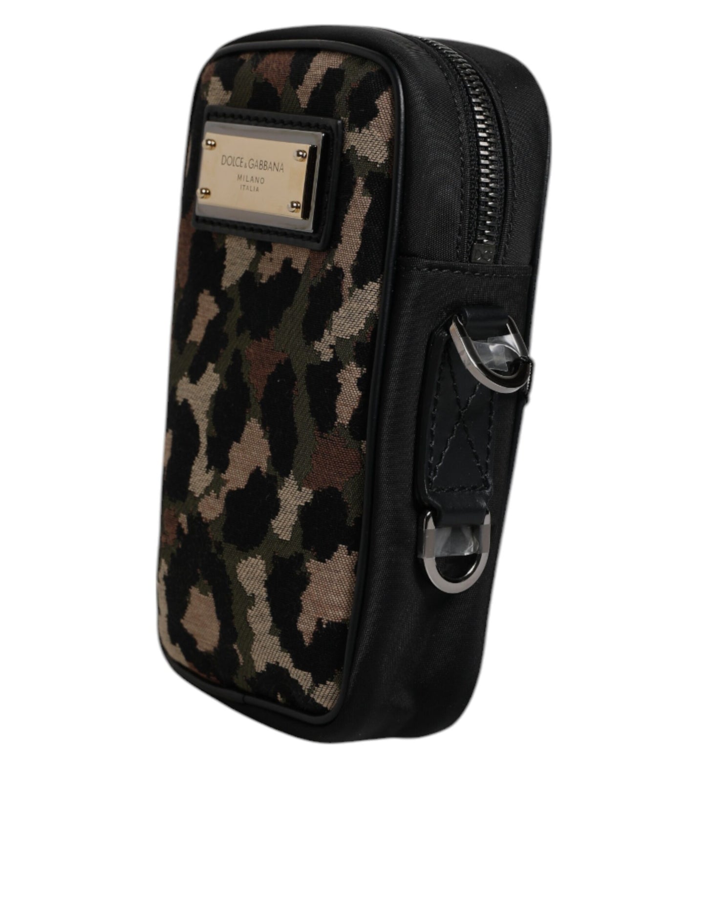 Multicolor Leopard Jacquard Logo Plaque Neck Strap Bag