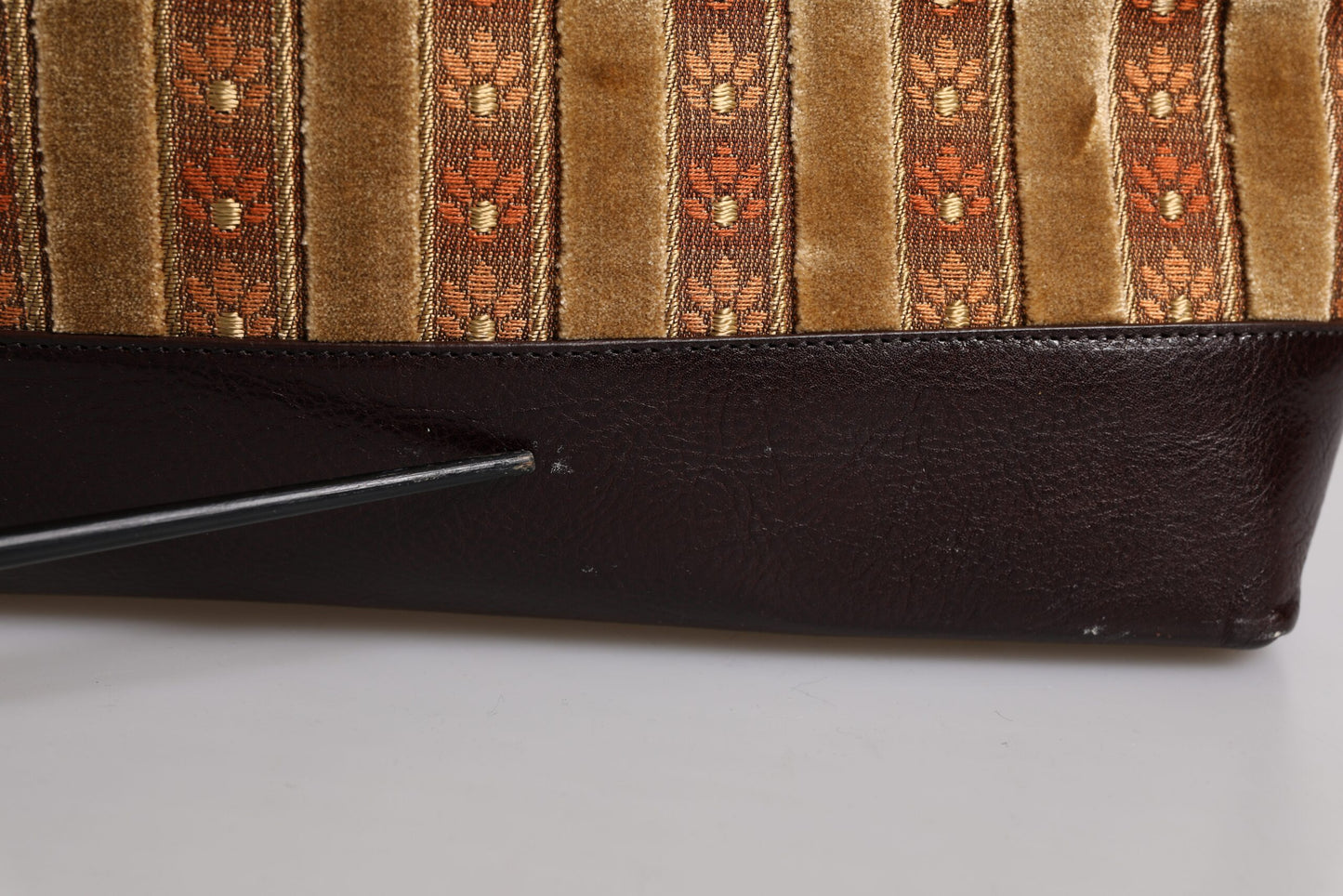 Beige Maroon Velvet Leather Jacquard Travel Handbag Bag