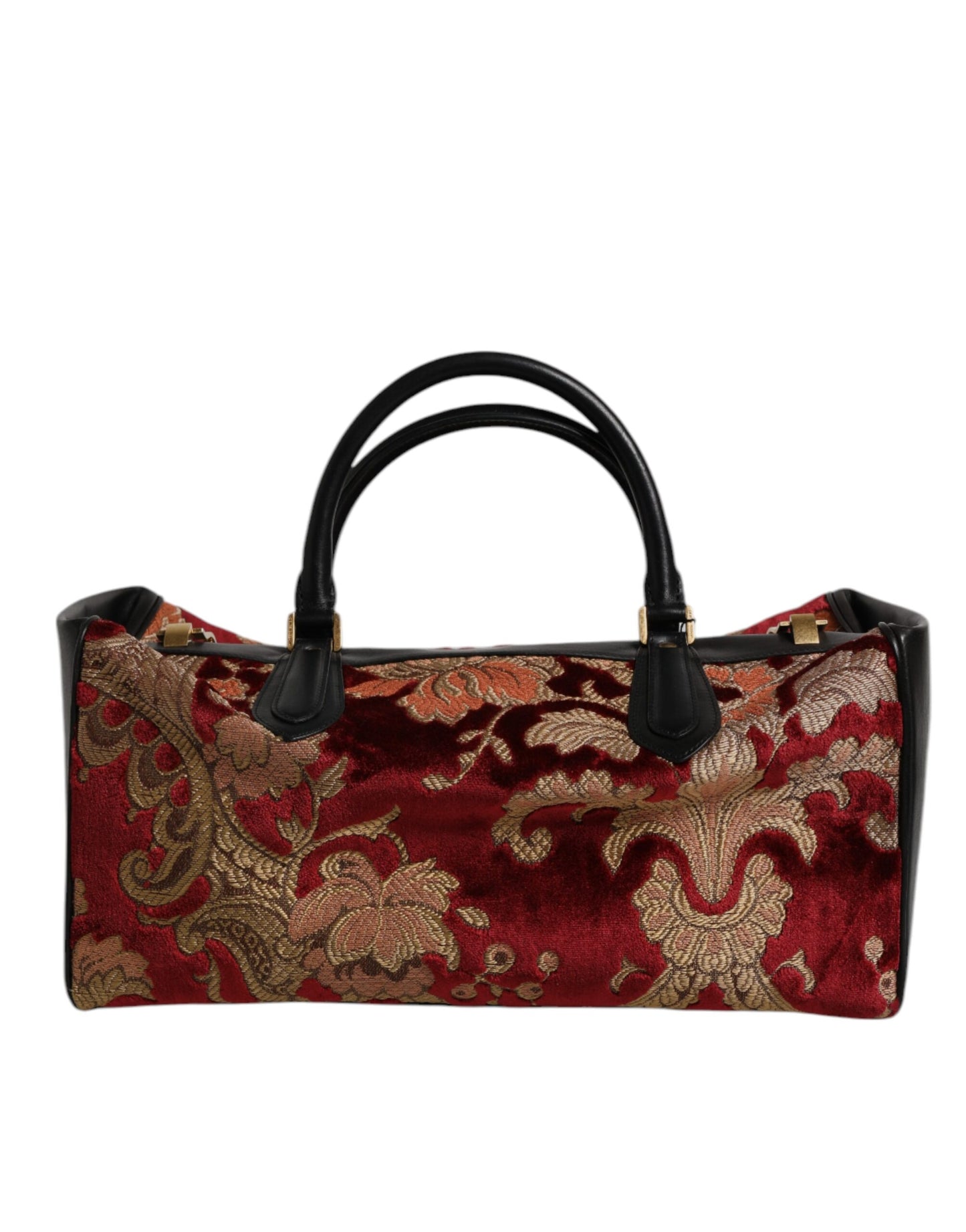 Multicolor Leather Brocade Velvet Travel Duffle Tote Bag