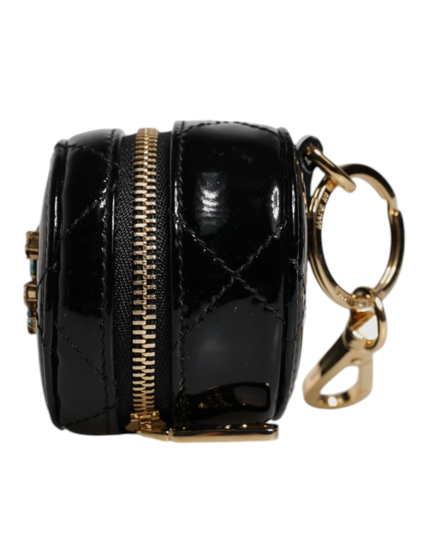 Black Lamb Leather DG Crystal Round Coin Purse Wallet