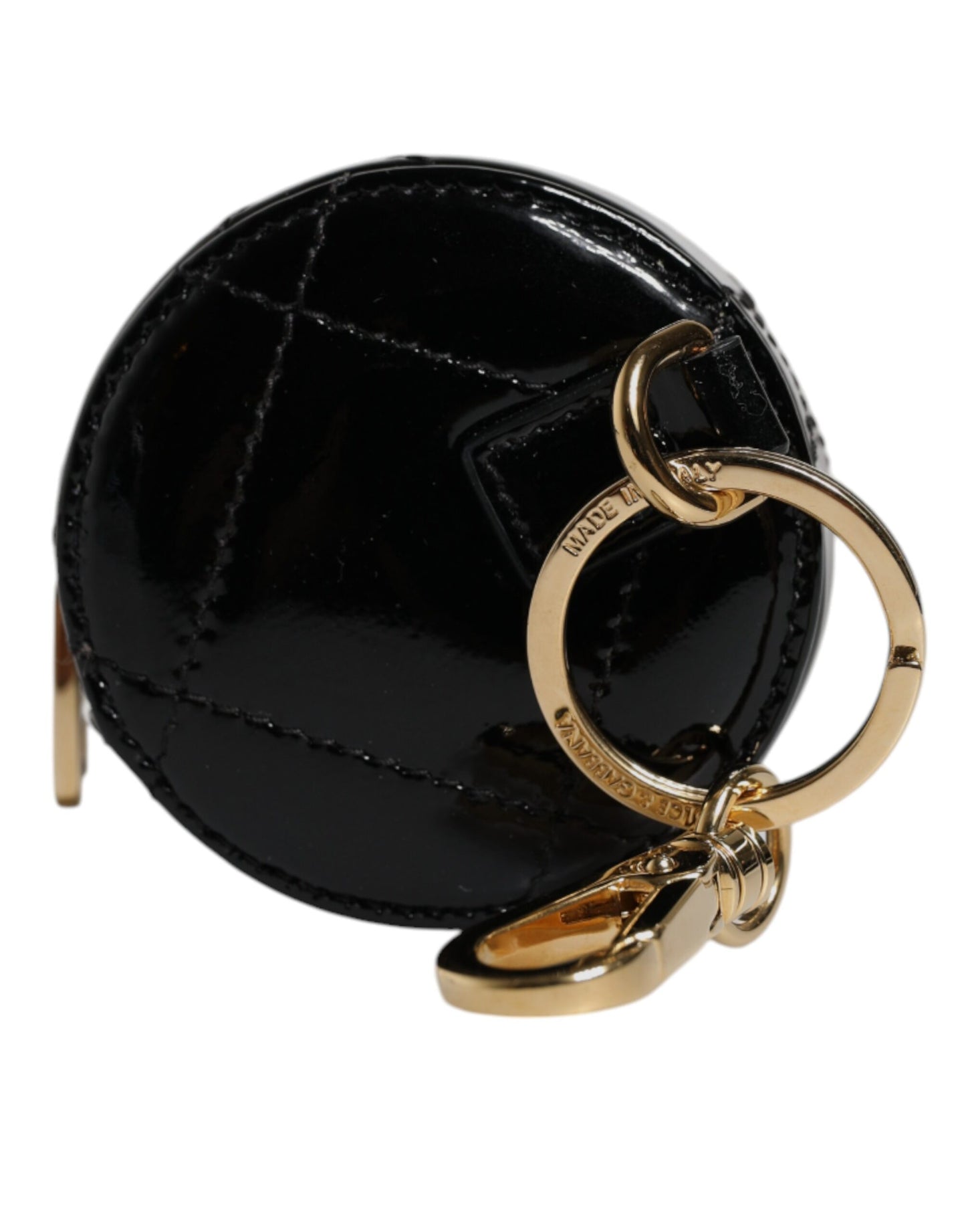 Black Lamb Leather DG Crystal Round Coin Purse Wallet