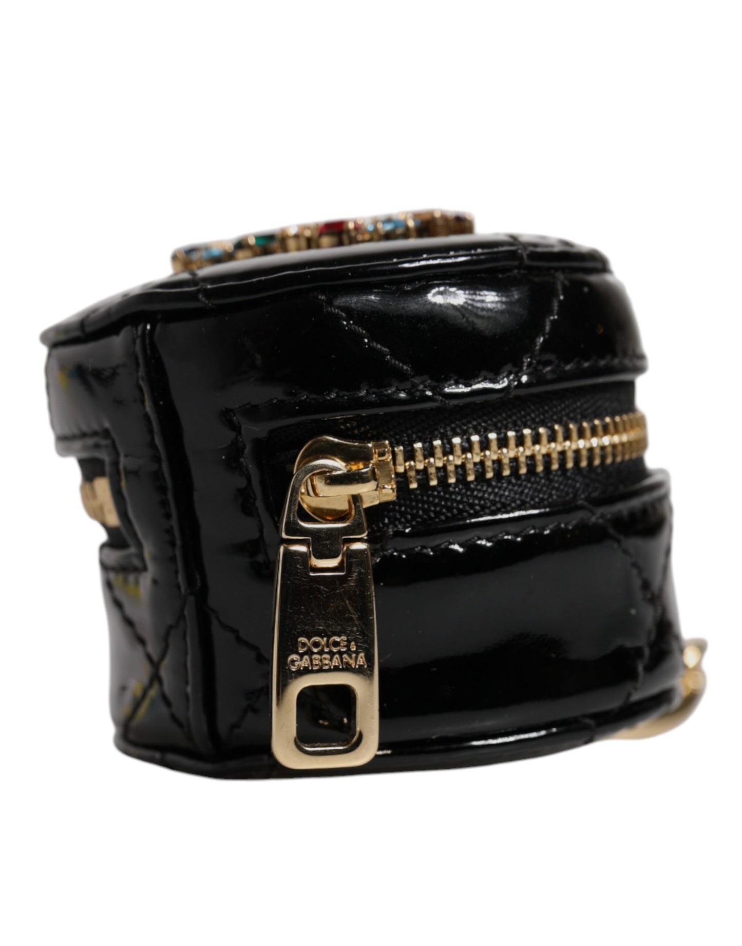 Black Lamb Leather DG Crystal Round Coin Purse Wallet