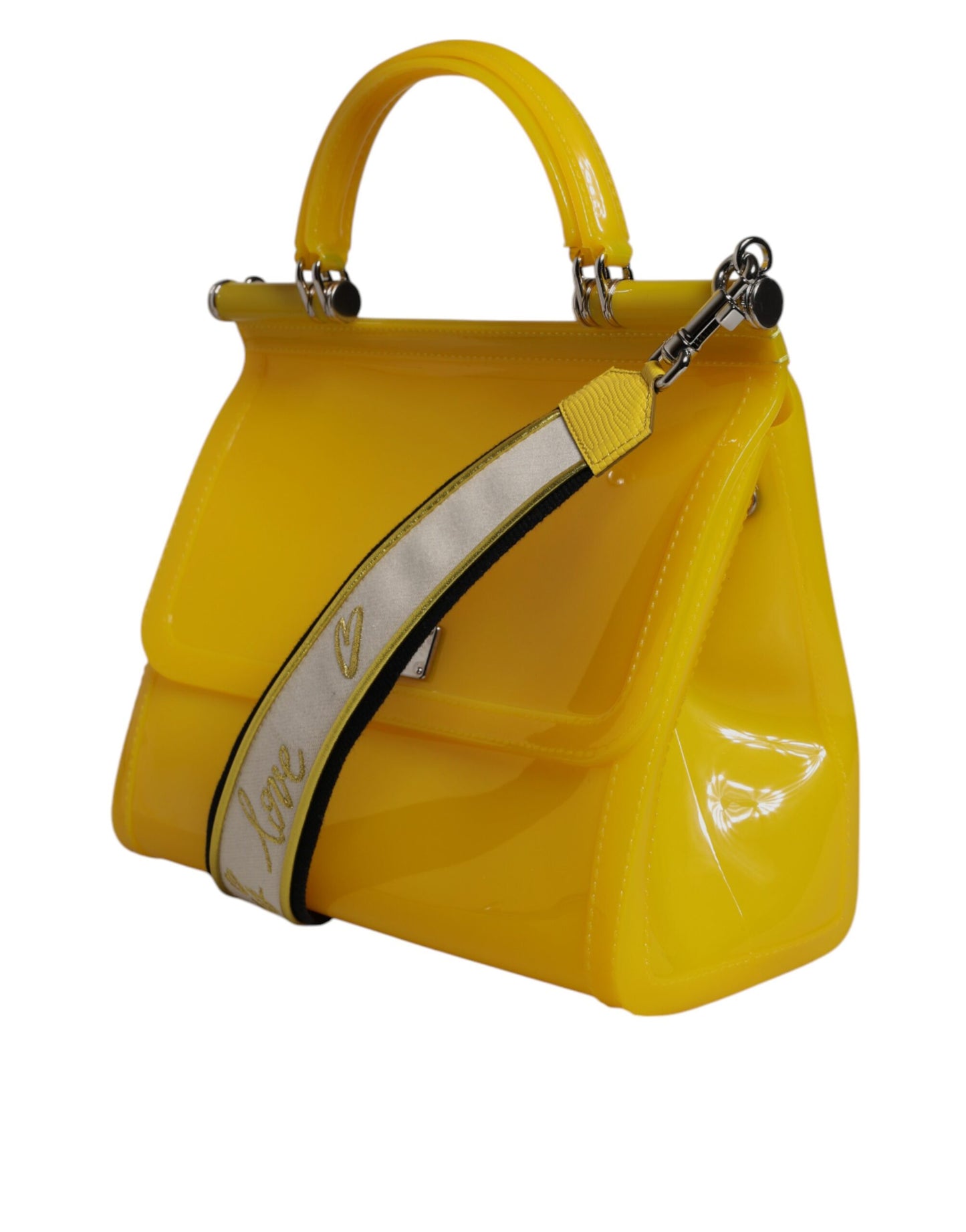 Yellow PVC Cotton Satchel Shoulder Strap Bag